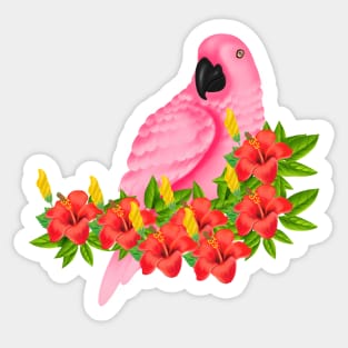 Tropical Pink Parrot Floral Sticker